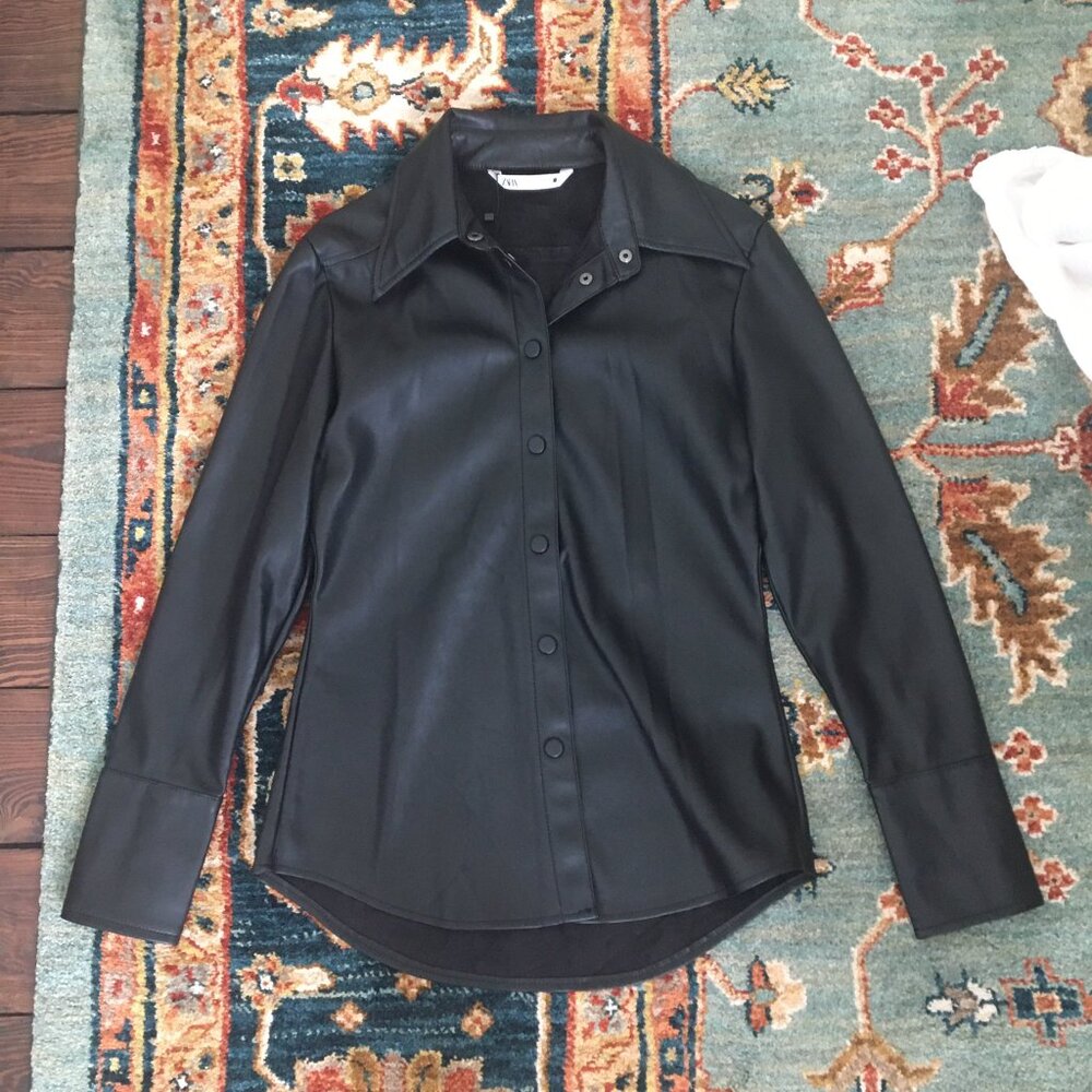 Zara Faux Leather Button-Up Shirt/Jacket